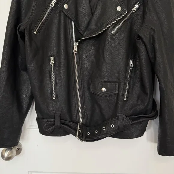 Pistola Blaine Boyfriend Moto Jacket Women Medium Black Faux Leather BikerGrunge - Picture 7 of 16